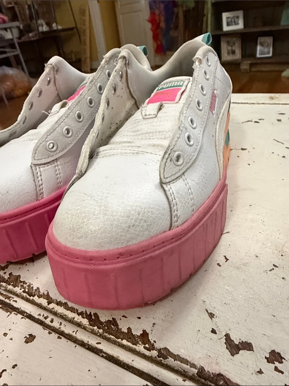 PUMA Womens Mayze Daybreak Lace Up Sneakers Shoes Casual - White